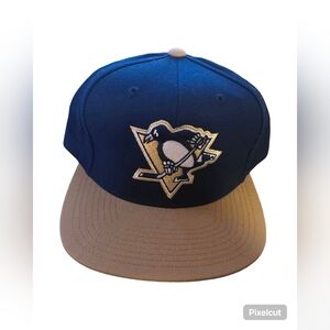 Pittsburgh Penguins Navy and Tan Snapback Hat Mitchell & Ness